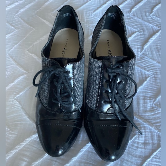 Black & White Tweed with Faux Leather Booties/Heels - Picture 2 of 4